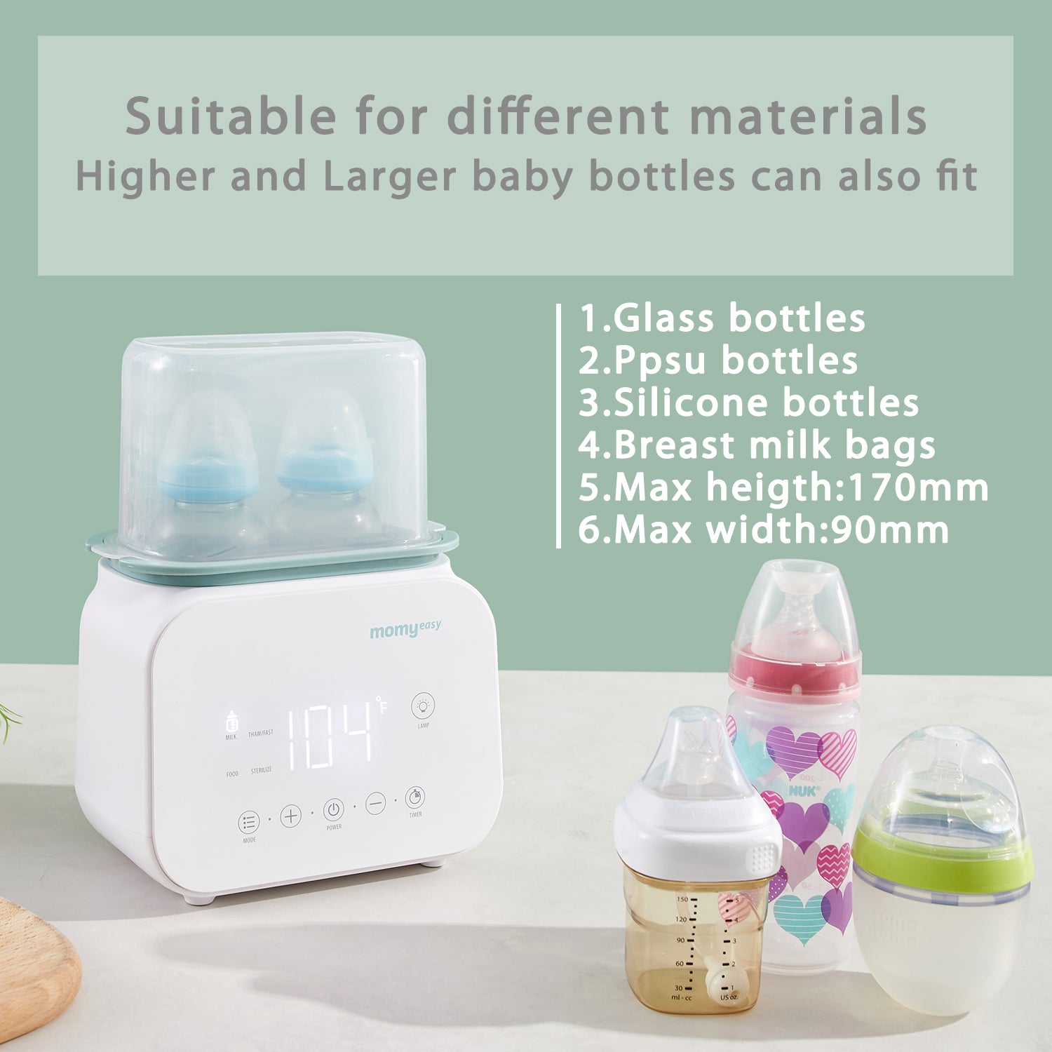 Baby Bottle Warmer, Double Bottles 9-in-1 Fast Milk Warmer with Appointment  &Timer, Breastmilk Defrost & Food Heater, 24H Accurate Temperature Control